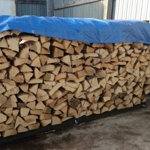 A cord of stacked firewood.